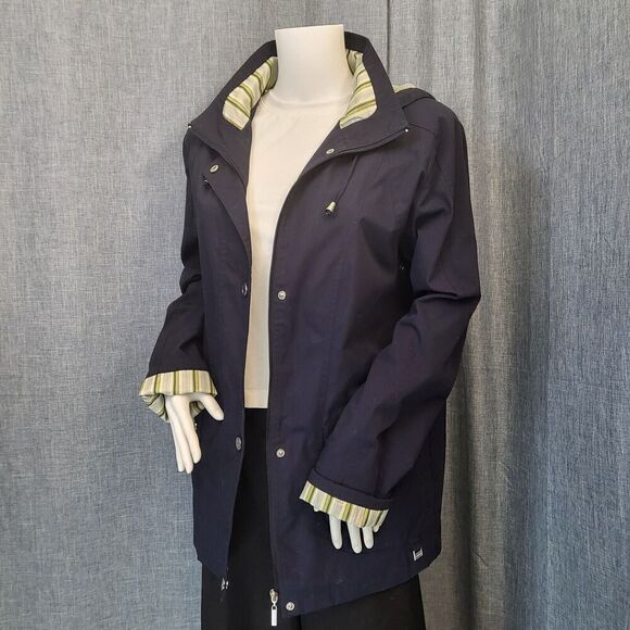 MACKINTOSH New England Rain Wind Breaker Jacket Removable Hood Navy Women's S - Picture 2 of 16
